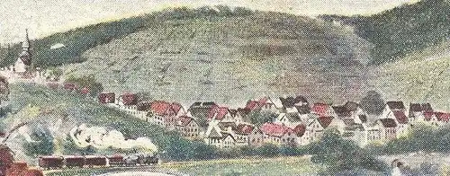 ALTE LITHO-POSTKARTE GRUSS AUS OBERTÜRKHEIM GASTHOF ZUM OCHSEN Stuttgart Zug Dampflok Panorama train railway postcard AK
