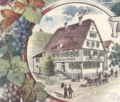 ALTE LITHO-POSTKARTE GRUSS AUS OBERTÜRKHEIM GASTHOF ZUM OCHSEN Stuttgart Zug Dampflok Panorama train railway postcard AK