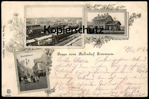 ALTE POSTKARTE GRUSS VOM BAHNHOF SIMMERN STATIONSGEBÄUDE Dampflok Waggons Zug Station gare train railway Eisenbahn cpa