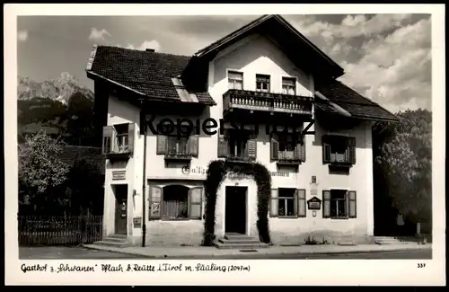 ÄLTERE POSTKARTE PFLACH BEI REUTTE TIROL MIT SÄULING GASTHOF ZUM SCHWANEN Schild Postauto Haltestelle Max Ostheimer AK