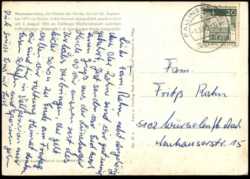 ÄLTERE POSTKARTE HERMANN LÖNS GRAB LÜNEBURGER HEIDE Tietlinger Wacholderpark zw. Fallingbostel & Walsrode funeral grave