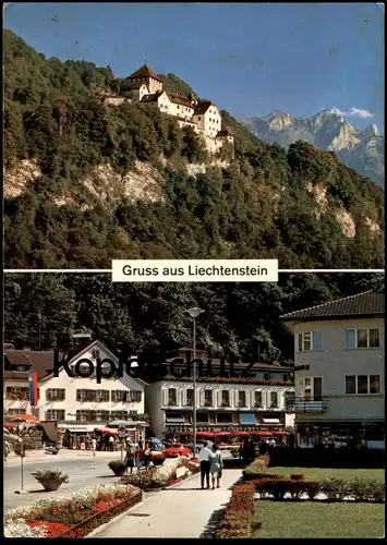 ÄLTERE POSTKARTE GRUSS AUS LIECHTENSTEIN VADUZ MIT PORSCHE TYP 356 Auto Car Schloss Chateau cpa postcard Ansichtskarte