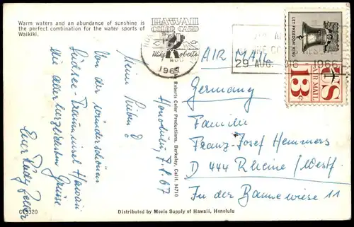 ÄLTERE POSTKARTE WAIKIKI ALONG THE BEACH TRADITIONAL BOAT HAWAII HONOLULU Einbaum Dug out Pirogue Plage cpa postcard AK