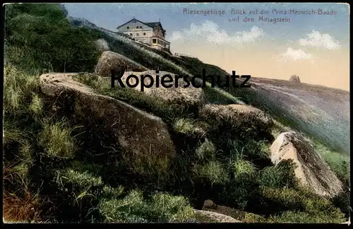 ALTE POSTKARTE RIESENGEBIRGE BLICK AUF DIE PRINZ-HEINRICH-BAUDE & MITTAGSTEIN b. Krummhübel Karpacz Karkonosze Krkonose