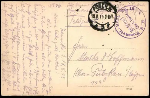 ALTE POSTKARTE POSEN ANSIEDELUNGS-KOMMISSION FELDPOST STEMPEL FUSSARTL.REGT. No. 19  POZNAN Ansiedlungskommission Polska