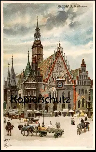 ALTE KÜNSTLER POSTKARTE BRESLAU RATHAUS SIGN. HEINRICH KLEY Wroclaw Brassel Schlesien postcard cpa Ansichtskarte AK