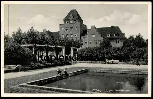 ALTE POSTKARTE ELBING JUGENDHERBERGE 1940 Elblag Feldpost Flagge Polska Poland Polen Youth hostel auberge de jeunesse AK