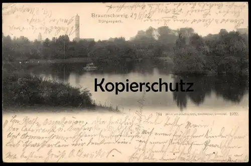 ALTE POSTKARTE BRAUNSCHWEIG BÜRGERPARK PANORAMA Turm Wasserturm 1902 cpa postcard AK Ansichtskarte