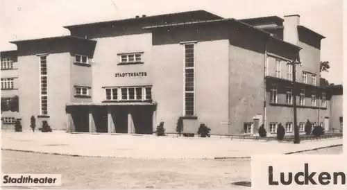 ÄLTERE POSTKARTE LUCKENWALDE THEATER STADTBAD GERHART-HAUPTMANN-SCHULE ERNST-THÄLMANN-SCHULE Denkmal monument théatre AK