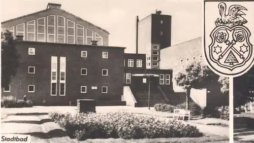 ÄLTERE POSTKARTE LUCKENWALDE THEATER STADTBAD GERHART-HAUPTMANN-SCHULE ERNST-THÄLMANN-SCHULE Denkmal monument théatre AK