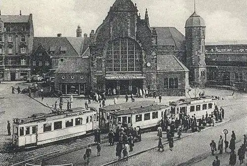 ÄLTERE POSTKARTE GELSENKIRCHEN Hauptbahnhof Alter Markt Sparkasse Bahnhofstrasse WEKA Kaufhaus Strassenbahn Tram tramway