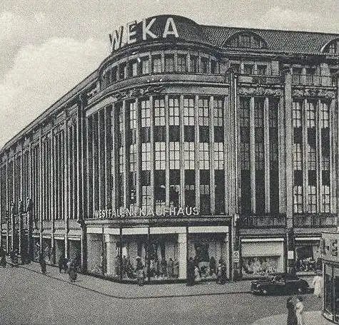 ÄLTERE POSTKARTE GELSENKIRCHEN Hauptbahnhof Alter Markt Sparkasse Bahnhofstrasse WEKA Kaufhaus Strassenbahn Tram tramway