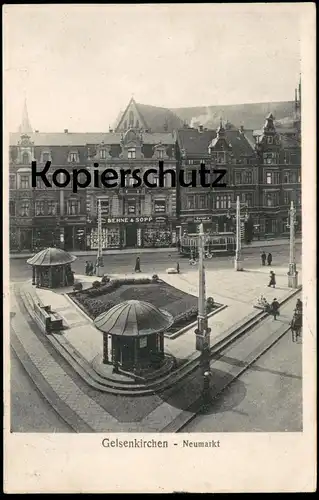 ALTE POSTKARTE GELSENKIRCHEN NEUMARKT DEHNE & SOPP STRUMPFHOSEN KAISER'S KAFFEE GESCHÄFT Strassenbahn Tram cpa postcard