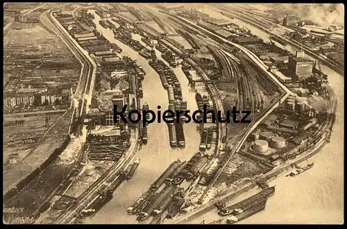 ALTE POSTKARTE DUISBURG JUNKERS LUFTBILD FLIEGERAUFNAHME HAFEN Frachtschiff Cargo Ship Schiff freight ship cpa postcard
