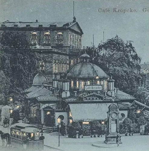 ALTE LITHO POSTKARTE GRUSS AUS HANNOVER CAFÉ KRÖPCKE HALT GEGEN DAS LICHT Hold to light lumière Mondschein Hagelberg cpa