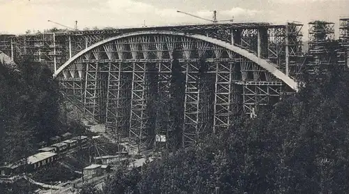 ALTE POSTKARTE TEUFELSTALBRÜCKE HERMSDORF IM BAU Kran crane grue bridge building pont Brücke construction Ansichtskarte