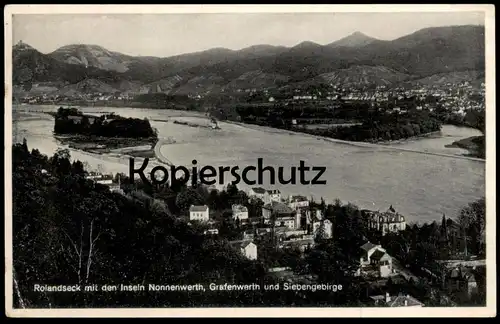ALTE POSTKARTE ROLANDSECK MIT INSELN NONNENWERTH GRAFENWERTH SIEBENGEBIRGE Remagen Rhein Insel postcard AK Ansichtskarte