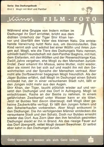 ALTE KARTE DAS DSCHUNGELBUCH MOGLI MIT WOLF UND PANTHER Phantère Loup The jungle book Rudyard Kipling Kuno's Film
