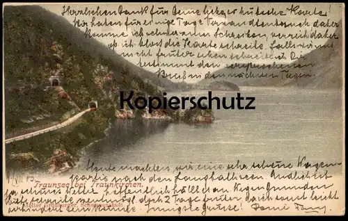 ALTE POSTKARTE TRAUNSEE BEI TRAUNKIRCHEN 1903 TUNNEL SALZKAMMERGUT AUSTRIA Autriche cpa postcard Ansichtskarte AK