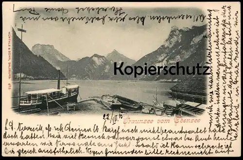 ALTE POSTKARTE TRAUNSEE VOM EBENSEE SALZKAMMERGUT Schiff Kutsche Fass Holz steam cargo ship bateau à vapeur cpa postcard