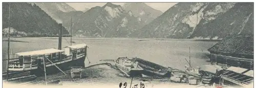 ALTE POSTKARTE TRAUNSEE VOM EBENSEE SALZKAMMERGUT Schiff Kutsche Fass Holz steam cargo ship bateau à vapeur cpa postcard