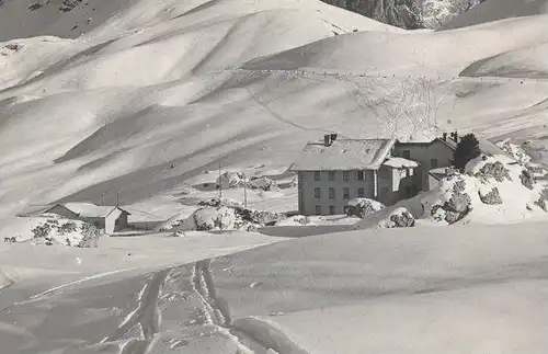 ALTE POSTKARTE RIFUGIO PASSO SELLA GRUPPO 1936 Dolomiti Stempel Club Alpino Italiano Italia Italy Mountain Winter Snow