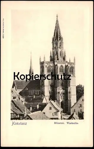 ALTE PASSEPARTOUT POSTKARTE KONSTANZ BODENSEE MÜNSTER WESTSEITE Kirche postcard cpa Ansichtskarte AK