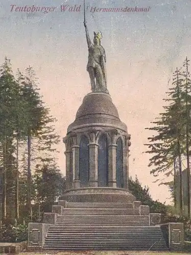 ALTE POSTKARTE TEUTOBURGER WALD HERMANNSDENKMAL ERBAUT E. V. BANDEL Monument Stempel Bahnhof Detmold postcard cpa AK