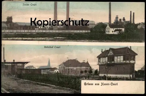 ALTE POSTKARTE GRÜSSE AUS HUSEN-COURL DORTMUND KURL ZECHE BAHNHOF Station gare coal mine de charbon Bergwerk cpa AK