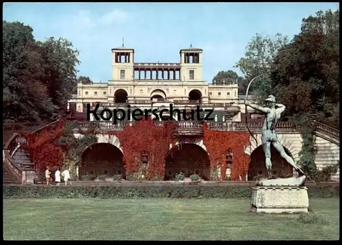 POSTKARTE POTSDAM SCHLOSS SANSSOUCI ORANGERIESCHLOSS ORANGERIE Orangery Garten garden jardin Bogenschütze Denkmal Archer