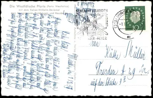 ÄLTERE AK PORTA WESTFALICA BEI MINDEN MIT KAISER-WILHELM-DENKMAL BISMARCK-TURM BARKHAUSEN HAUSBERGE Frachtschiff Ruderer