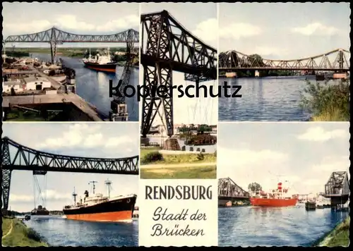 ÄLTERE POSTKARTE RENDSBURG STADT DER BRÜCKEN Schiff ship Kran crane grue town of bridges cpa postcard AK Ansichtskarte