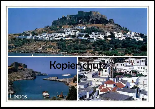 ÄLTERE POSTKARTE LINDOS RHODOS PANORAMA BUCHT STRAND GREECE Rhodes Rodi Griechenland Grèce cpa postcard AK Ansichtskarte