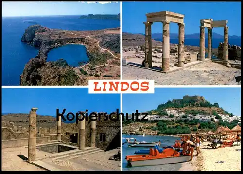 ÄLTERE POSTKARTE LINDOS RHODOS GREECE Rhodes Rodi Griechenland Grèce Tretboot pédalo paddleboat pedal boat cpa postcard