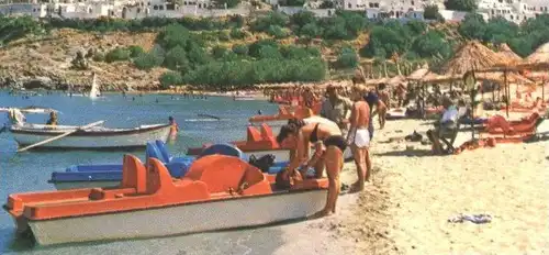 ÄLTERE POSTKARTE LINDOS RHODOS GREECE Rhodes Rodi Griechenland Grèce Tretboot pédalo paddleboat pedal boat cpa postcard