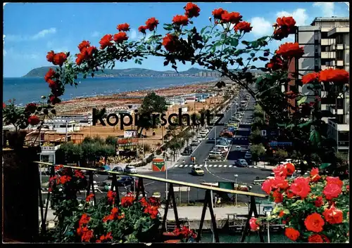 POSTKARTE RICCIONE LUNGOMARE E SPIAGGIA ITALIA Italy Italien Rose Mach Pizzeria Union-Bier Rose postcard Ansichtskarte