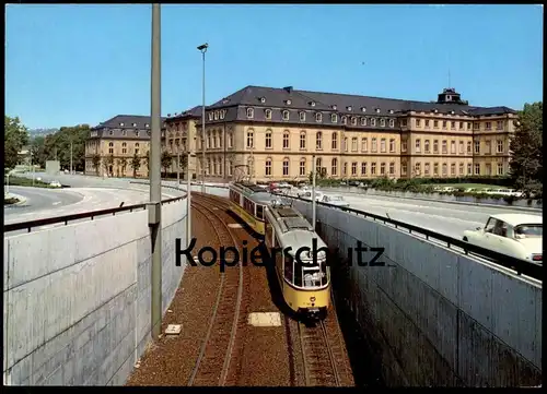 ÄLTERE POSTKARTE STUTTGART STADTZENTRUM AM NEUEN SCHLOSS STRASSENBAHN LINIE 6 TRAM TRAMWAY postcard AK Ansichtskarte