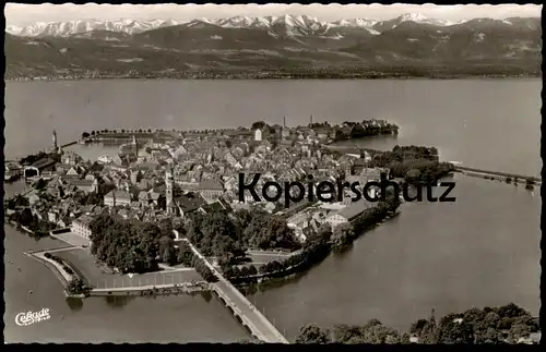 ÄLTERE POSTKARTE FERIENINSEL LINDAU IM BODENSEE FLIEGERAUFNAHME LUFTAUFNAHME PANORAMA cpa postcard AK Ansichtskarte