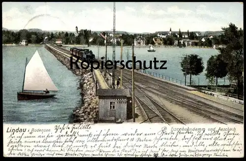 ALTE POSTKARTE LINDAU BODENSEE EISENBAHNDAMM DAMPFLOK Bahn Lokomotive steam train locomotive à vapeur cpa postcard AK