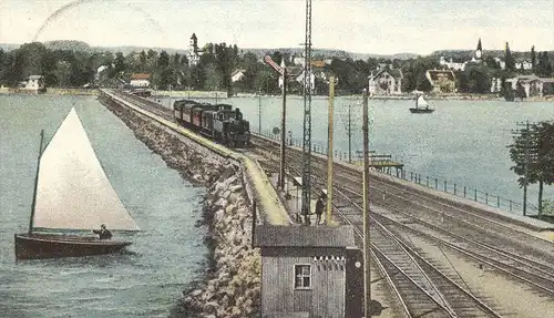 ALTE POSTKARTE LINDAU BODENSEE EISENBAHNDAMM DAMPFLOK Bahn Lokomotive steam train locomotive à vapeur cpa postcard AK