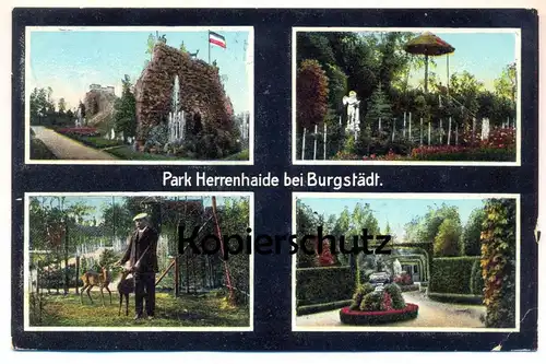 ALTE POSTKARTE PARK HERRENHAIDE BEI BURGSTÄDT BARBAROSSA-HÖHLE IRRGARTEN REH DEER CHEVREUIL Parque Parc postcard cpa AK
