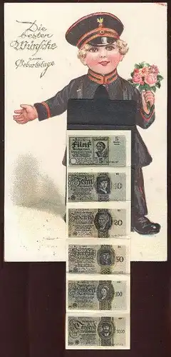 ALTE SYSTEM-POSTKARTE GELDSCHEIN GEBURTSTAG 100 Mark Reichsbank Monnaies money monnaie billet de banque carte à systeme
