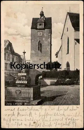 ALTE POSTKARTE ISNY IM ALLGÄU WASSERTOR MIT FLAGGE 1943 BRUNNEN Beflaggung cpa postcard AK Ansichtskarte