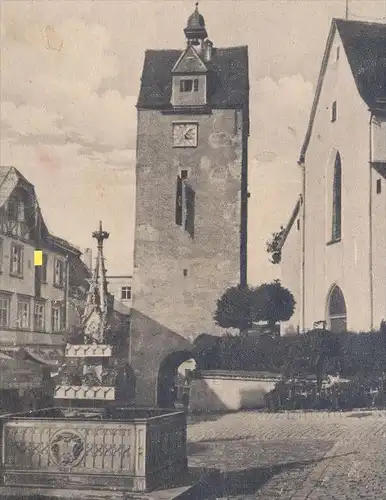 ALTE POSTKARTE ISNY IM ALLGÄU WASSERTOR MIT FLAGGE 1943 BRUNNEN Beflaggung cpa postcard AK Ansichtskarte