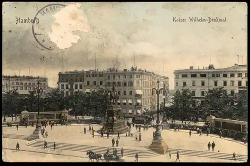 ALTE POSTKARTE HAMBURG KAISER WiLHELM DENKMAL 1908 Tram tramway Strassenbahn Verlag: Gebr. Israel cpa postcard AK