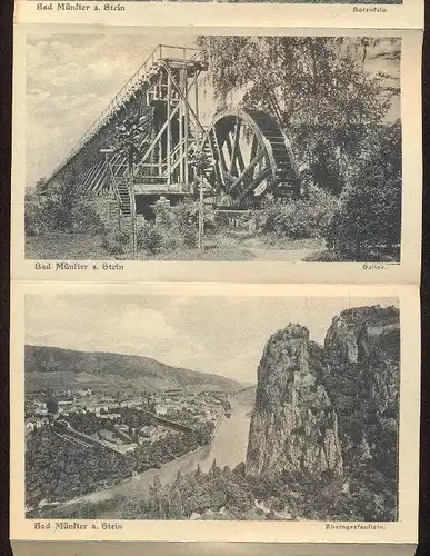 ALTES POSTKARTEN LEPORELLO BAD MÜNSTER AM STEIN KOMPLETT u. a. Bahnhof mit Lokomotive Mühle moulin mill cpa postcard AK