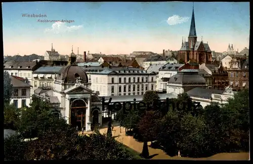 ALTE POSTKARTE WIESBADEN KOCHBRUNNEN-ANLAGEN Badhaus zum Römerbad cpa postcard Ansichtskarte AK