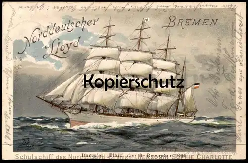 ALTE POSTKARTE NORDDEUTSCHER LLOYD BREMEN SCHULSCHIFF HERZOGIN SOPHIE CHARLOTTE DAMPFER PFALZ 1900 STEAMER Eckenbrecher