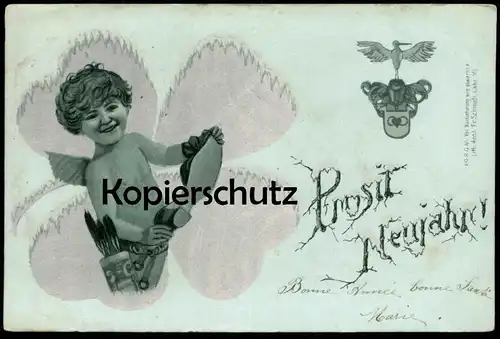 ALTE POSTKARTE AMOR MIT FRAUENSCHUH PROSIT NEUJAHR ANGEL ANGE Herz heart coer cigogne Schuh shoe cpa AK