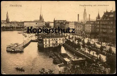 ALTE POSTKARTE HAMBURG JUNGFERNSTIEG MIT ALSTERDAMM 1908 cpa postcard Ansichtskarte AK